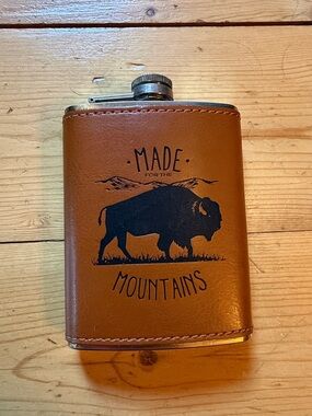 Leather Flask with Buffalo Graphic